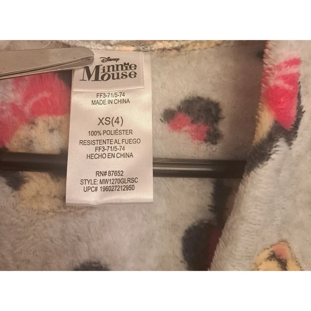Disney Minnie Mouse Hooded Bathrobe Youth Size XS‎ Gray
